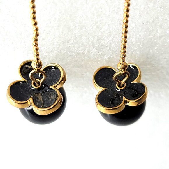 Black and Gold Drop Earrings - Picture 3 of 6